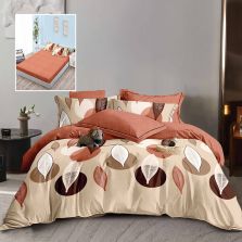 Lenjerie pat dublu Finet Bumbac 6 piese cu husa saltea 160x200 sau 180x200 cm, pilota 200x230 cm, 2 fete perna 50x70 si 70x70 cm, Portocaliu-Bej, Pucioasa HF6P243