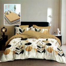 Lenjerie pat dublu Finet Bumbac 6 piese cu husa saltea 160x200 sau 180x200 cm, pilota 200x230 cm, 2 fete perna 50x70 si 70x70 cm, Alb-Bej, Pucioasa HF6P304