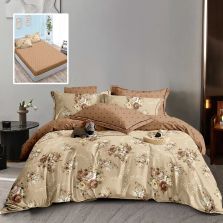 Lenjerie pat dublu Finet Bumbac 6 piese cu husa saltea 160x200 sau 180x200 cm, pilota 200x230 cm, 2 fete perna 50x70 si 70x70 cm, Bej-Maro, Pucioasa HF6P325