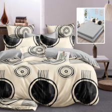 Lenjerie pat dublu Finet Bumbac 6 piese cu husa saltea 160x200 sau 180x200 cm, pilota 200x230 cm, 2 fete perna 50x70 si 70x70 cm, Crem-Gri, Pucioasa HF6P326