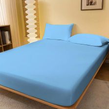 Set husă pat și față pernă tricot jerse bumbac 100%, Albastru, Pucioasa