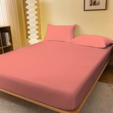 Set husă pat și față pernă tricot jerse bumbac 100%, Roz, Pucioasa