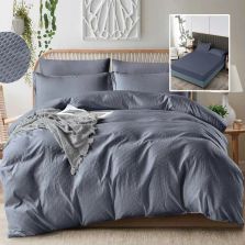 Lenjerie pat dublu Creponata UNI 6 piese, husa saltea 160/180x200 cm, pilota 200x230 cm, 2 fete perna 50x70 si 70x70 cm, Antracit, Pucioasa