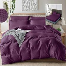 Lenjerie pat dublu Creponata UNI 6 piese, husa saltea 160/180x200 cm, pilota 200x230 cm, 2 fete perna 50x70 si 70x70 cm, Mov, Pucioasa