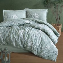 Lenjerie pat dublu Bumbac 100% Ranforce 4 piese extra large, cearsaf pat 240x260 cm, pilota 200x220 cm, 2 fete perne 50x70 cm, Verde IRMA