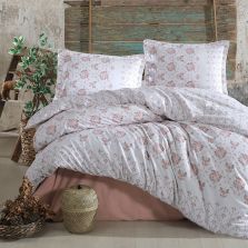 Lenjerie pat dublu Bumbac 100% Ranforce 4 piese extra large, cearsaf pat 240x260 cm, pilota 200x220 cm, 2 fete perne 50x70 cm, Roz Pudră KRISTA