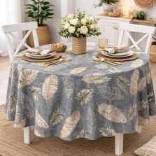 Față de masă rotundă 180 cm antimurdărire, Frunze exotice Bej/Gri Ralex Pucioasa