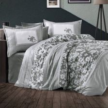 Lenjerie pat premium Lux Satin 100% Bumbac, 4 piese king size, cearsaf 240x260 cm, pilota 200x220 cm, 2 fete perne 50x70 cm, Gri Elegant, Alura V2