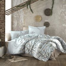 Lenjerie pat premium Lux Satin 100% Bumbac, 4 piese king size, cearsaf 240x260 cm, pilota 200x220 cm, 2 fete perne 50x70 cm, Bleu Elegant, Alvin V1