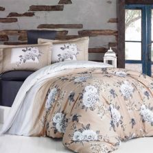 Lenjerie pat premium Lux Satin 100% Bumbac, 4 piese king size, cearsaf 240x260 cm, pilota 200x220 cm, 2 fete perne 50x70 cm, Bej Elegant, Kenzo V1