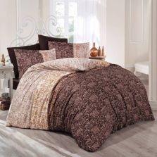 Lenjerie pat premium Lux Satin 100% Bumbac, 4 piese king size, cearsaf 240x260 cm, pilota 200x220 cm, 2 fete perne 50x70 cm, Maro Elegant, Mirace V1