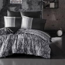 Lenjerie pat premium Lux Satin 100% Bumbac, 4 piese king size, cearsaf 240x260 cm, pilota 200x220 cm, 2 fete perne 50x70 cm, Negru Elegant, Nobel V1