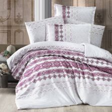 Lenjerie pat premium Lux Satin 100% Bumbac, 4 piese king size, cearsaf 240x260 cm, pilota 200x220 cm, 2 fete perne 50x70 cm, Rosu Elegant, Rumba V2