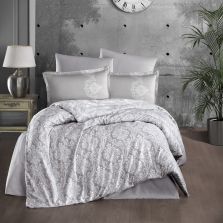Lenjerie premium Lux Satin 100% Bumbac 4 piese king size 240 x 260 cm, Eleganta, Gri, Clasy TOLEDO V1