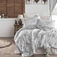 Lenjerie pat premium Lux Satin 100% Bumbac, 4 piese king size, cearsaf 240x260 cm, pilota 200x220 cm, 2 fete perne 50x70 cm, Gri Elegant, Tuluna V1