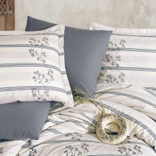 Lenjerie de pat dublu Bumbac Ranforce Boutique 4 piese, cearsaf pat 240x260 cm, pilota 200x220 cm, 2 fete perne 50x70 cm, Clasy Gri EVA