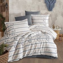 Lenjerie de pat dublu Bumbac Ranforce Boutique 4 piese, cearsaf pat 240x260 cm, pilota 200x220 cm, 2 fete perne 50x70 cm, Clasy Gri EVA