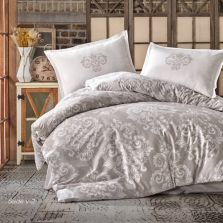 Lenjerie pat dublu Bumbac 100% Ranforce 4 piese extra large, cearsaf pat 240x260 cm, pilota 200x220 cm, 2 fete perne 50x70 cm, Bej SADE V2