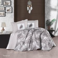 Lenjerie pat dublu Bumbac 100% Ranforce 4 piese extra large, cearsaf pat 240x260 cm, pilota 200x220 cm, 2 fete perne 50x70 cm, Gri PUMA V2