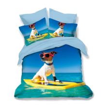 Lenjerie de pat dublu bumbac Finet 3D 6 piese 220 x 240 cm, Peisaj mare si catelus, Albastru, Pucioasa FN3D22