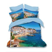 Lenjerie de pat dublu bumbac Finet 3D 6 piese 220 x 240 cm, Peisaj mare, Albastru, Pucioasa FN3D36