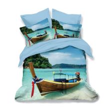 Lenjerie de pat dublu bumbac Finet 3D 6 piese 220 x 240 cm, Barca si marea, Albastru, Pucioasa FN3D37