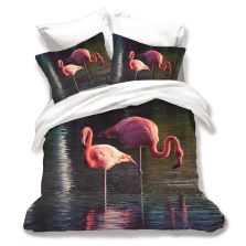 Lenjerie de pat dublu bumbac Finet 3D 6 piese 220 x 240 cm, Flamingo, Alb Roz, Pucioasa FN3D38