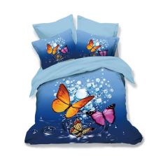 Lenjerie de pat dublu bumbac Finet 3D 6 piese 220 x 240 cm, Fluturasi, Albastru, Pucioasa FN3D4