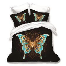 Lenjerie de pat dublu bumbac Finet 3D 6 piese 220 x 240 cm, Fluturas, Alb Negru, Pucioasa FN3D42