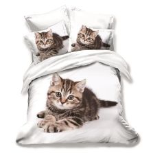 Lenjerie de pat dublu bumbac Finet 3D 6 piese 220 x 240 cm, Pisicuta, Alb Gri, Pucioasa FN3D44