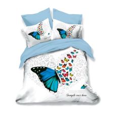 Lenjerie de pat dublu bumbac Finet 3D 6 piese 220 x 240 cm, Fluturas, Alb Albastru, Pucioasa FN3D49