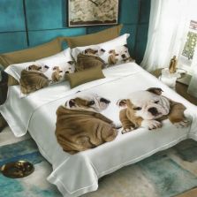 Lenjerie de pat dublu bumbac Finet 3D 6 piese 220 x 240 cm, Catelusi, Alb Bej, Pucioasa FN3D52