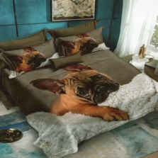 Lenjerie de pat dublu bumbac Finet 3D 6 piese 220 x 240 cm, Catelus Bulldog francez, Maro, Pucioasa FN3D55