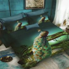 Lenjerie de pat dublu bumbac Finet 3D 6 piese 220 x 240 cm, Peisaj paun, Verde, Pucioasa FN3D57