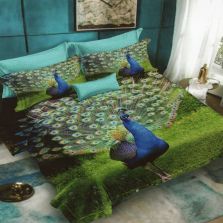 Lenjerie de pat dublu bumbac Finet 3D 6 piese 220 x 240 cm, Paun, Verde, Pucioasa FN3D59