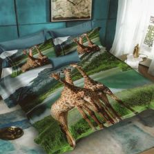 Lenjerie de pat dublu bumbac Finet 3D 6 piese 220 x 240 cm, Girafe, Verde, Pucioasa FN3D61