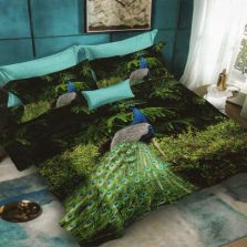 Lenjerie de pat dublu bumbac Finet 3D 6 piese 220 x 240 cm, Paun, Verde, Pucioasa FN3D64