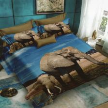 Lenjerie de pat dublu bumbac Finet 3D 6 piese 220 x 240 cm, Elefanti, Albastru Maro, Pucioasa FN3D65