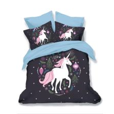 Lenjerie de pat dublu bumbac Finet 3D 6 piese 220 x 240 cm, Unicorn, Albastru Roz, Pucioasa FN3D9