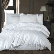 Lenjerie pat dublu Jacquard 100% Bumbac 6 piese, cearsaf pat 240x260 cm, pilota 200x220 cm, 2 fete perne 50x70 si 70x70 cm, Clasy, Alb PAYAVA V1