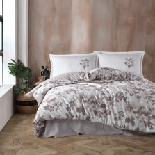 Lenjerie pat dublu Bumbac 100% Ranforce 4 piese extra large, cearsaf pat 240x260 cm, pilota 200x220 cm, 2 fete perne 50x70 cm, Bej MIAROSA V2