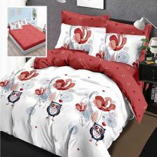 Lenjerie de pat dublu bumbac Finet 6 piese cu elastic la cearsaf 180 x 200 cm, Modern, Rosu Alb, Ralex Pucioasa HF6P61