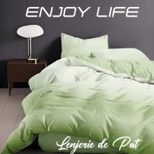 Lenjerie pat Finet Enjoy Life 4 piese, cearșaf pat 240x260 cm, pilotă 200x230 cm, 2 fețe perne 50x70 cm, Verde Neon