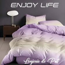 Lenjerie pat Finet Enjoy Life 6 piese, cearșaf pat 240x260 cm, pilotă 200x230 cm, 2 fețe perne 50x70 cm și 70x70 cm, Galben-Mov