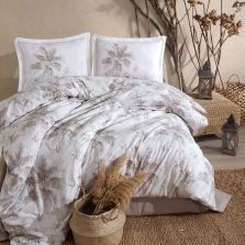 Lenjerie pat dublu Bumbac 100% Ranforce 4 piese extra large, cearsaf pat 240x260 cm, pilota 200x220 cm, 2 fete perne 50x70 cm, Bej LORETTO