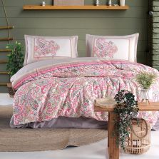 Lenjerie pat dublu Bumbac 100% Ranforce 4 piese extra large, cearsaf pat 240x260 cm, pilota 200x220 cm, 2 fete perne 50x70 cm, Roz LUGA