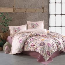 Lenjerie pat dublu Bumbac 100% Ranforce 4 piese extra large, cearsaf pat 240x260 cm, pilota 200x220 cm, 2 fete perne 50x70 cm, Lila MIRANTE