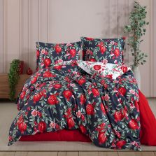 Lenjerie pat dublu Bumbac 100% Ranforce 4 piese extra large, cearsaf pat 240x260 cm, pilota 200x220 cm, 2 fete perne 50x70 cm, Rosu NARE