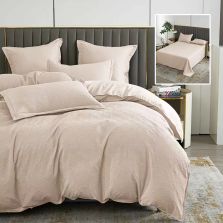 Lenjerie de pat dublu Finet Natur UNI Baroque 6 piese cearsaf pat 230x250 cm, pilota 200x230 cm, 2 fete perna 50x70 si 70x70 cm, Bej, Ralex Pucioasa 