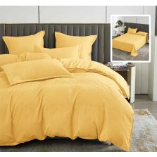 Lenjerie de pat dublu Finet Natur UNI Baroque 6 piese cearsaf pat 230x250 cm, pilota 200x230 cm, 2 fete perna 50x70 si 70x70 cm, Galben, Ralex Pucioasa